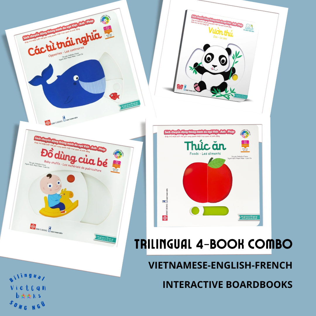 Trilingual interactive books: 4-book combo | Bộ Sách 4 cuốn chuyển động thông minh đa ngữ Việt - Anh - Pháp