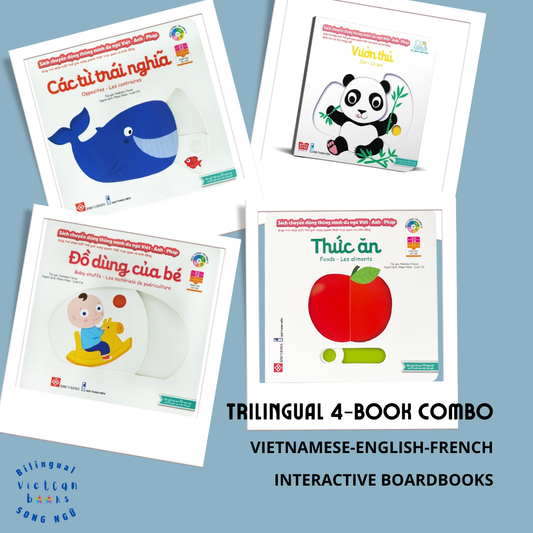 Trilingual interactive books: 4-book combo | Bộ Sách 4 cuốn chuyển động thông minh đa ngữ Việt - Anh - Pháp