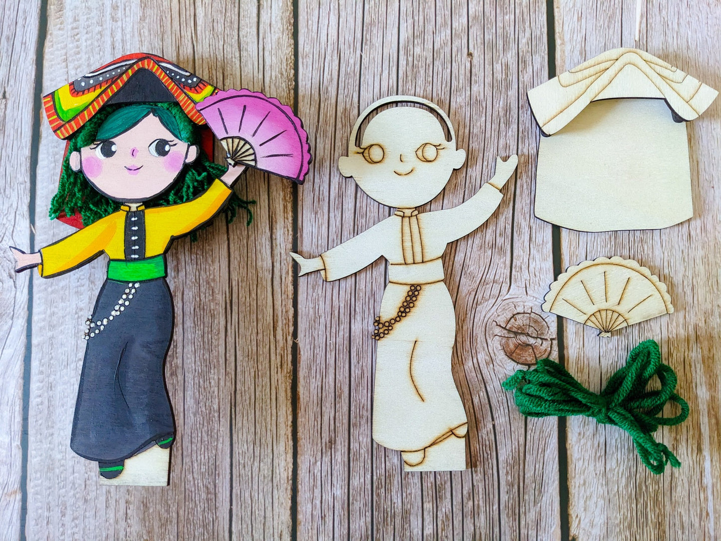 BỘ TRANG TRÍ BÚP BÊ TỪ GỖ | Ethnic Wooden Dolls Decoration Kit