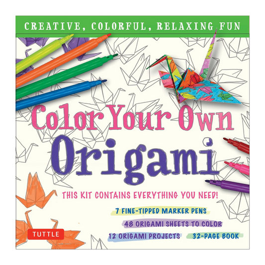 Color Your Own Origami Kit Creative, Colorful, Relaxing Fun: 7 Fine-Tipped Markers, 12 Projects, 48 Origami Papers & Adult Coloring Origami Instruction Book